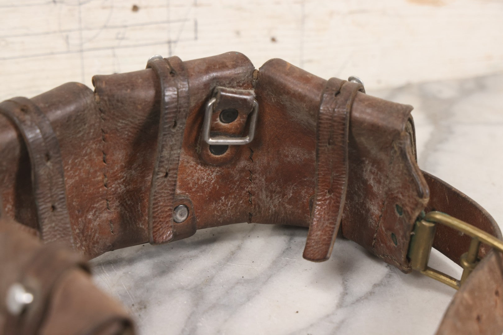 Lot 059 - Antique Leather And Canvas Ammunition Belt With Five Pouch Compartments