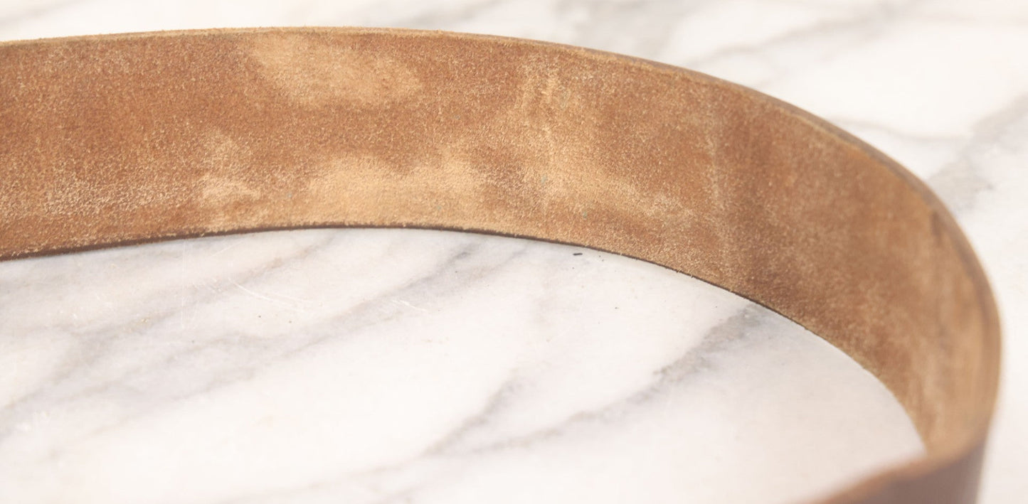 Lot 060 - Trio Of Antique Leather Belts Including Brass Anchor Buckle, Brass Eagle-And-Anchor Buckle, And Belt Marked “Sgt. Standish, Co. L. 182nd Inf.”