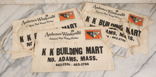 Lot 061 - Trio Of Vintage Canvas Advertising Aprons For Andersen Windowalls And K.K. Building Mart, North Adams, Massachusetts