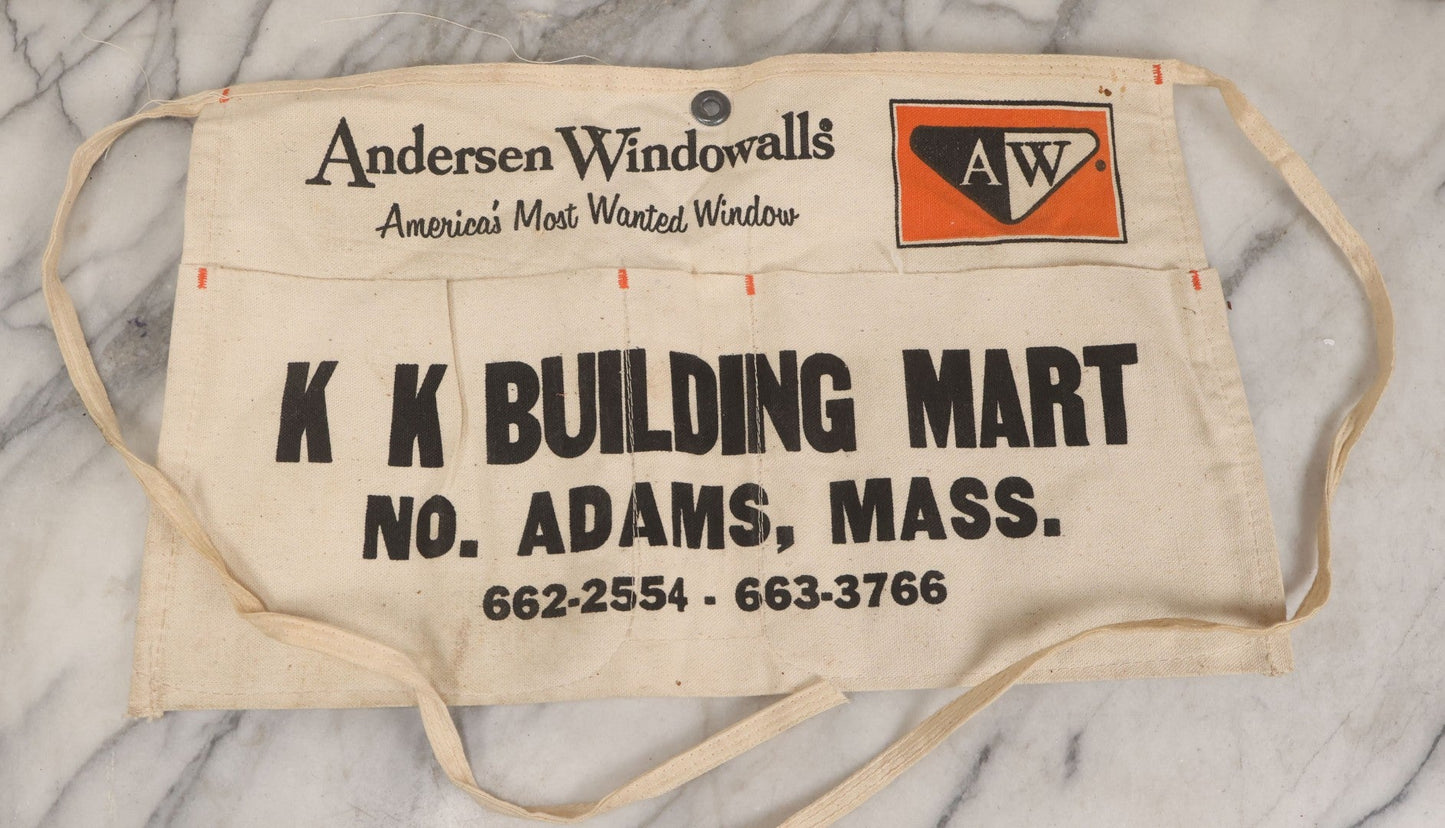 Lot 061 - Trio Of Vintage Canvas Advertising Aprons For Andersen Windowalls And K.K. Building Mart, North Adams, Massachusetts