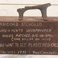 Lot 062 - Vintage Hand Painted Folk Art Shoe Shine Box With Humorous Lettering, Cast Iron Shoe Rest, Signed Tony Cavallaro, Advertising Handyman Services, "If You Want To Get Plastered - Call Me", Missing Internal Drawer