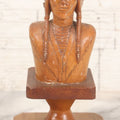Lot 063 - Vintage Hand Carved Wood Folk Art Bust Of Native American Chief With Feathered Headdress, On Pedestal Base, 7-3/4" H