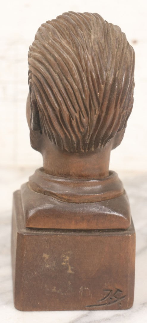 Lot 064 - Vintage Hand Carved Wood Folk Art Bust Of Man With Beard And Collared Shirt, 7" H