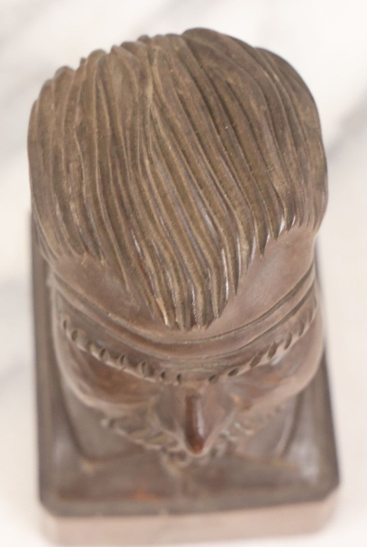 Lot 064 - Vintage Hand Carved Wood Folk Art Bust Of Man With Beard And Collared Shirt, 7" H