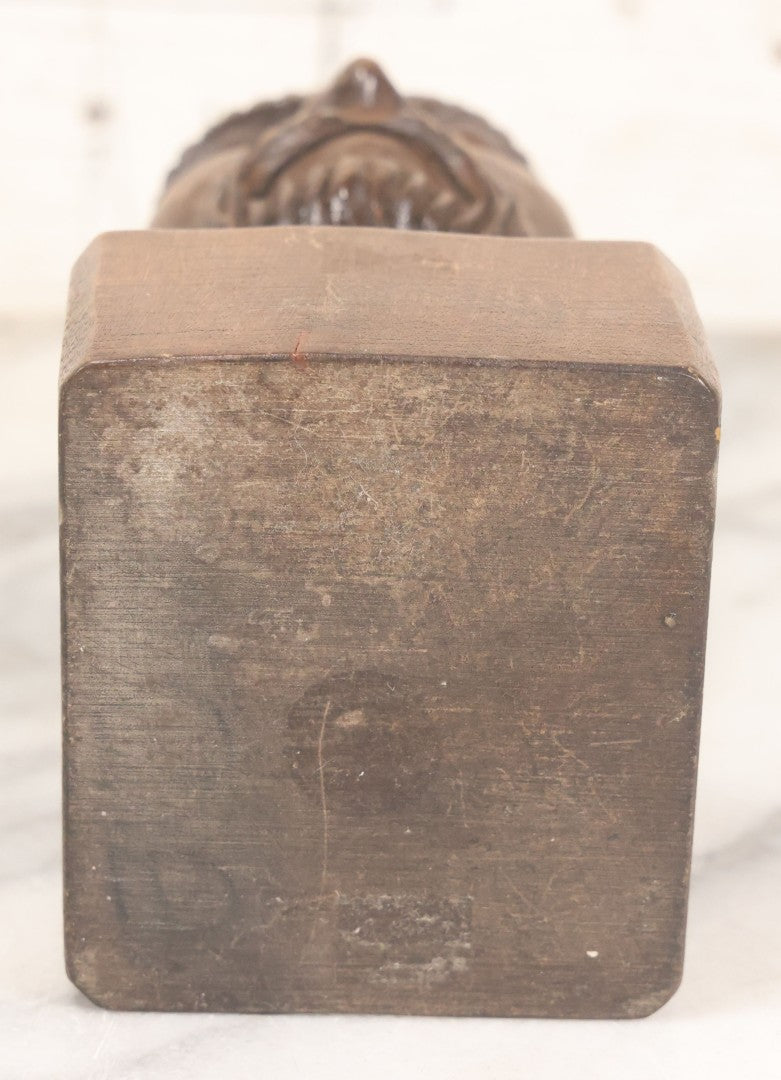 Lot 064 - Vintage Hand Carved Wood Folk Art Bust Of Man With Beard And Collared Shirt, 7" H