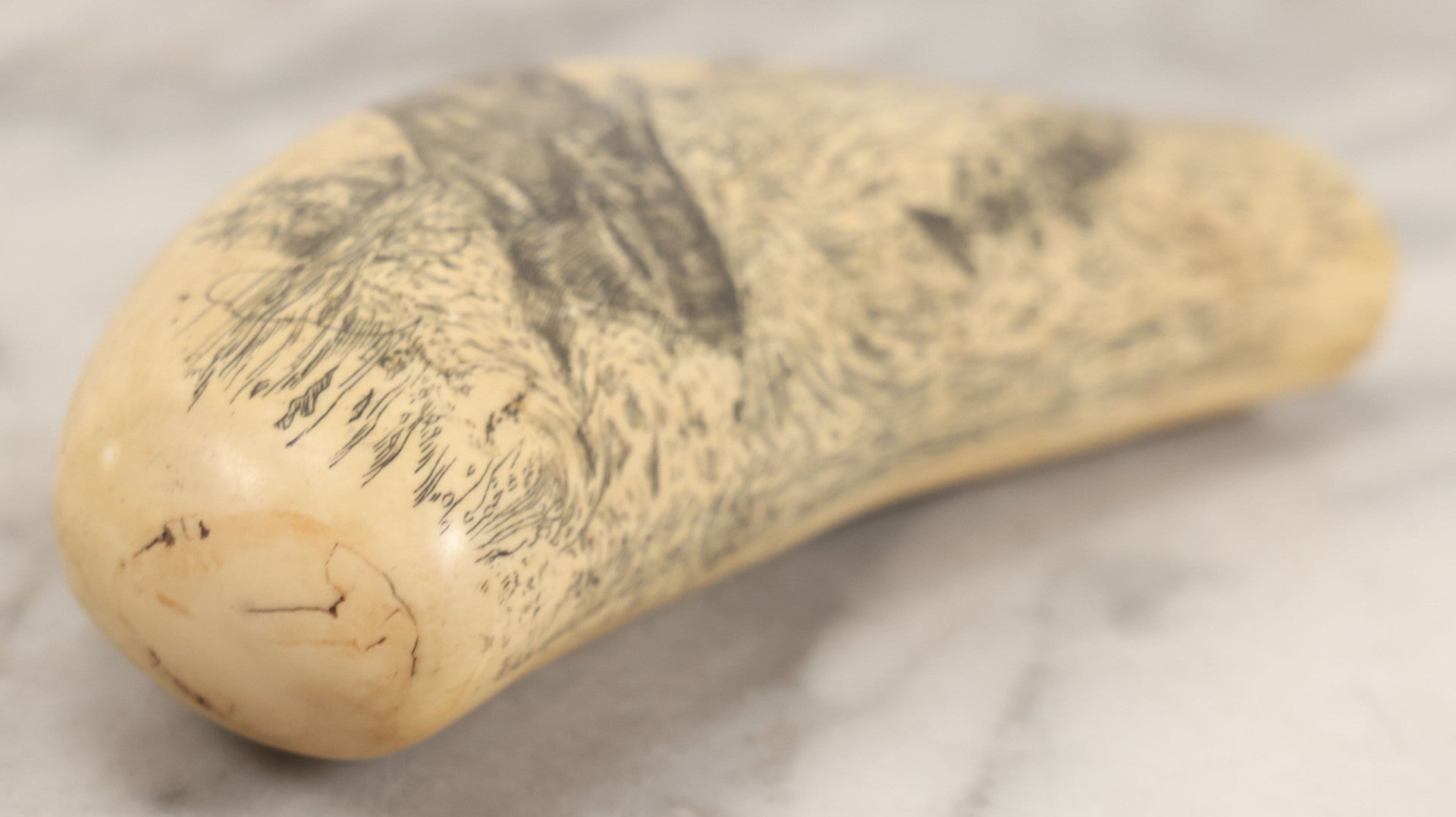 Lot 067 - Vintage Faux Scrimshaw Whale's Tooth With Nautical Whaling Scene, “Sperm Whale At Bay,” Souvenir Of The Nantucket Whaling Museum, Artek Reproduction, *Not Real*