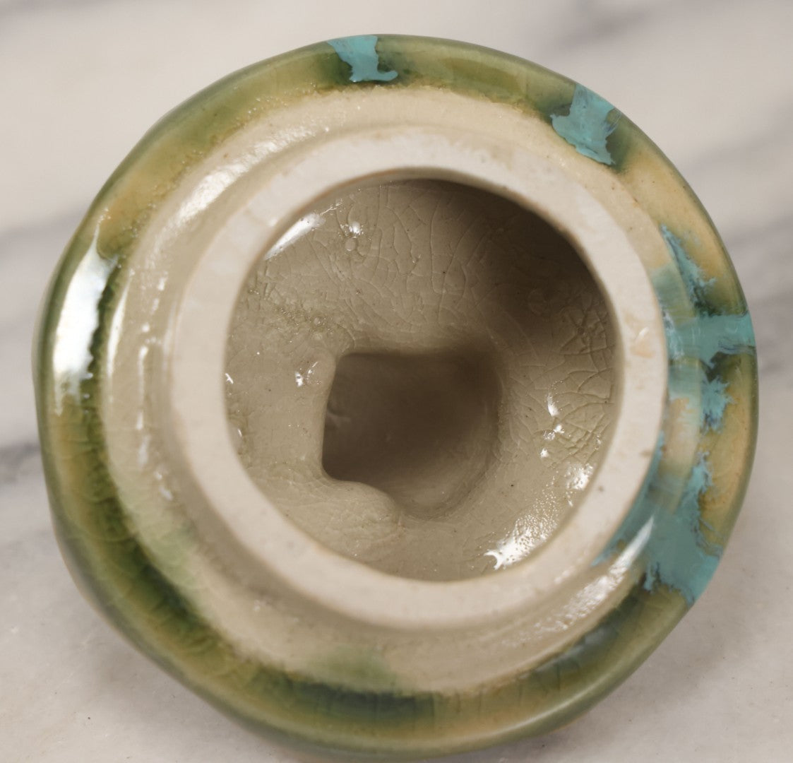 Lot 069 - Vintage Majolica Ceramic Teapot With Figural Frog On Lid, Bamboo Motif, Craquelure Finish, 7-1/4" H