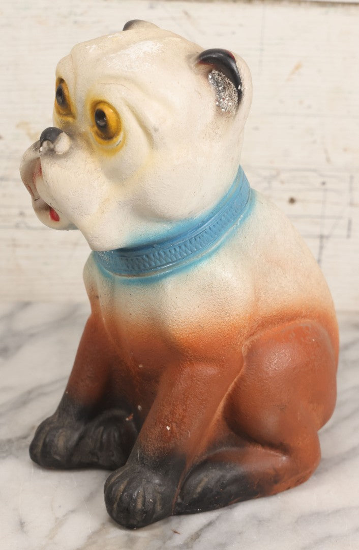 Lot 071 - Vintage Chalkware Bulldog Bank Carnival Prize, Airbrush Painted With Glittered Ears, 9-3/4" H