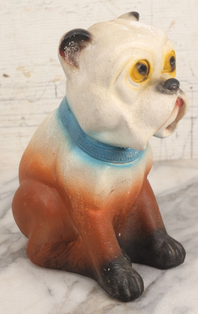 Lot 071 - Vintage Chalkware Bulldog Bank Carnival Prize, Airbrush Painted With Glittered Ears, 9-3/4" H