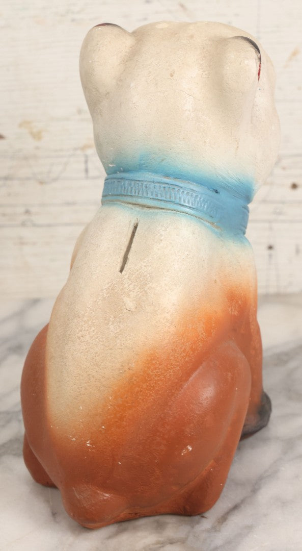 Lot 071 - Vintage Chalkware Bulldog Bank Carnival Prize, Airbrush Painted With Glittered Ears, 9-3/4" H
