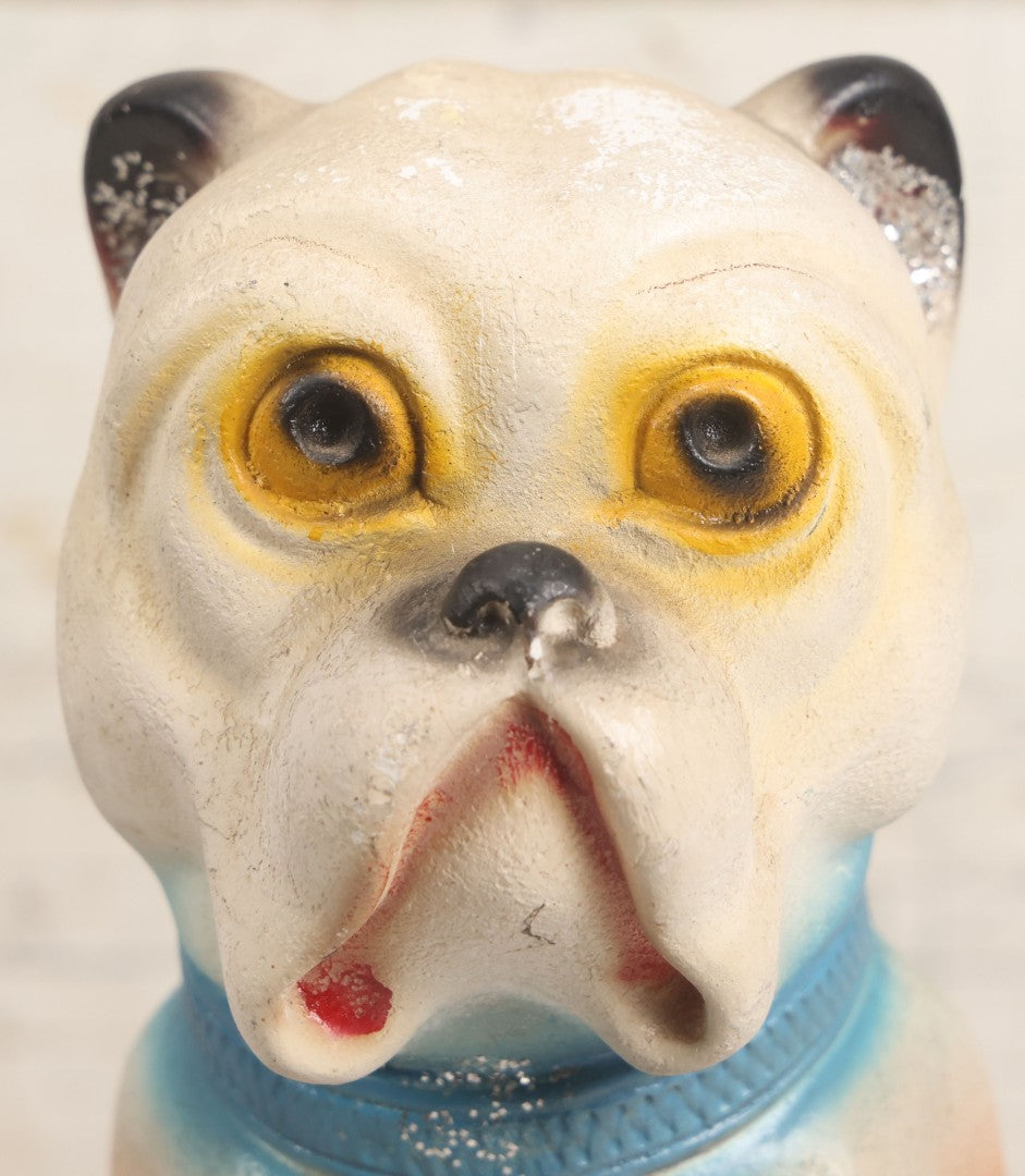Lot 071 - Vintage Chalkware Bulldog Bank Carnival Prize, Airbrush Painted With Glittered Ears, 9-3/4" H