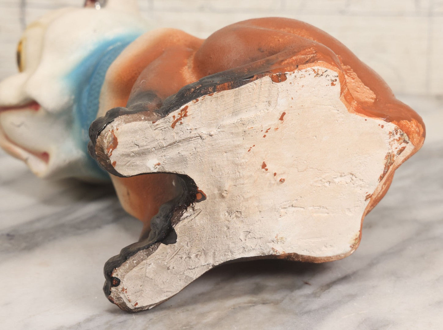 Lot 071 - Vintage Chalkware Bulldog Bank Carnival Prize, Airbrush Painted With Glittered Ears, 9-3/4" H