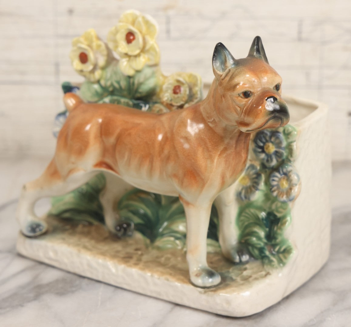 Lot 072 - Vintage Ceramic Boxer Dog Painted Planter, Yoko Boeki Co. Japan, 6" H