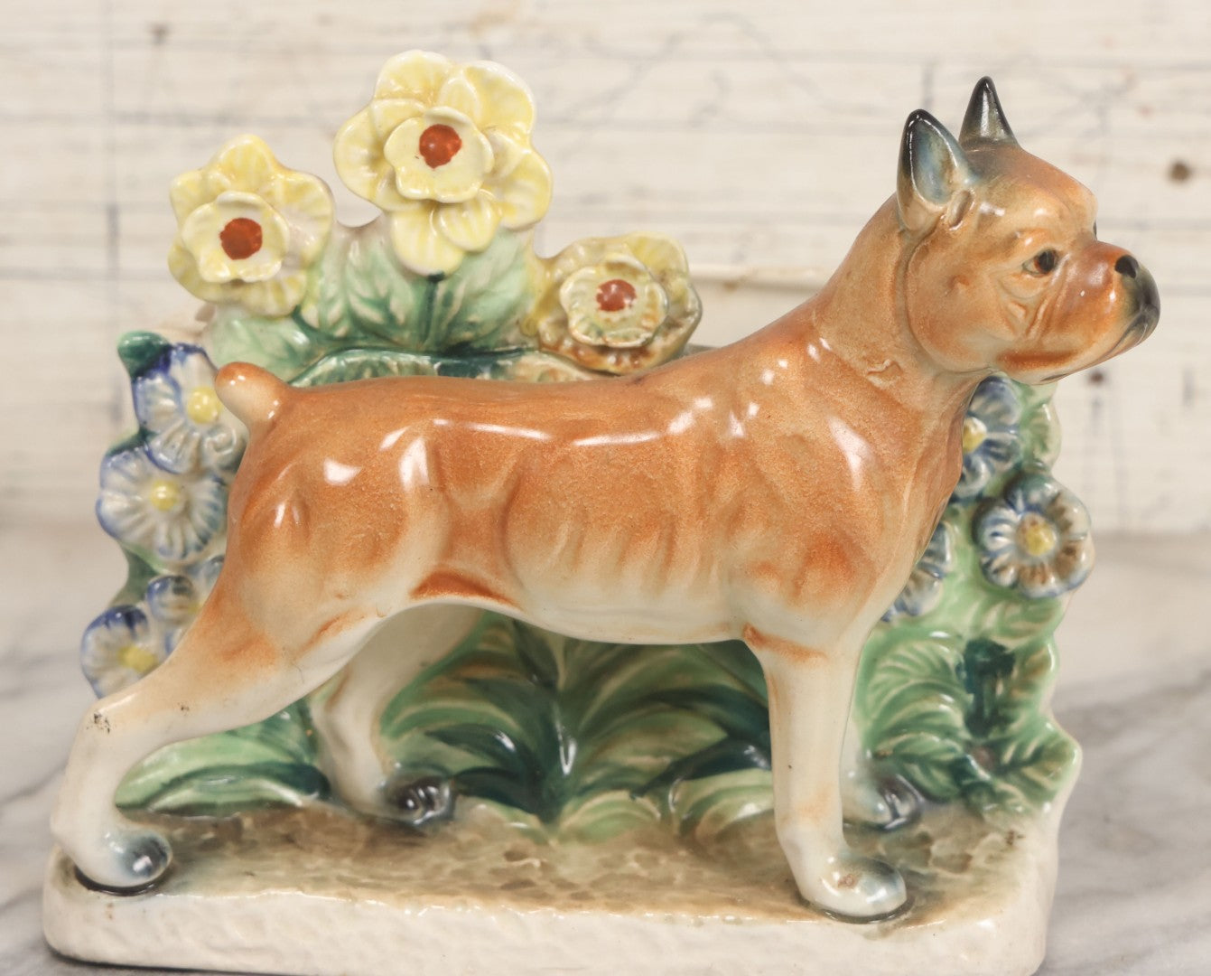 Lot 072 - Vintage Ceramic Boxer Dog Painted Planter, Yoko Boeki Co. Japan, 6" H