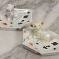 Lot 073 - Pair Of Vintage Ceramic Trinket Dish Ashtrays With Poker Hands And Puppies, Marked Made In Japan, 1-3/8" H Each