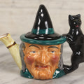 Lot 074 - Vintage Hand-Made And Hand-Painted "The Witch" Thorley Bone China Miniature Teapot With Witch Face, Black Cat Familiar, Witch Hat As Lid, Made In Stoke-On-Trent, England, Circa 1950, 3-3/4" H