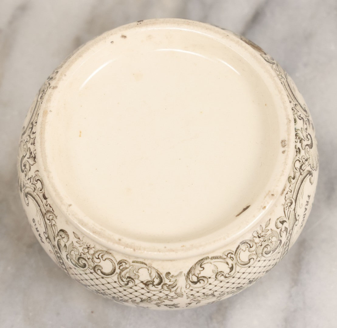 Lot 078 - Antique Roger & Gallet Paris France Ceramic Jar, "Crème De Savon Pour La Barbe" (Shaving Soap Cream), Black Transferware Decoration, 2-3/4" H