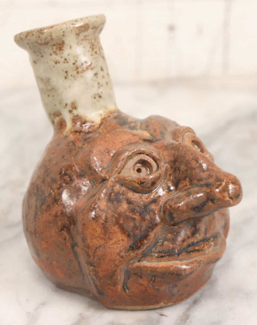 Lot 080 - Vintage Comic Face Jug Pottery Bottle Marked "B. Goode," Sculptural Figural Head Design, 4-3/4" H