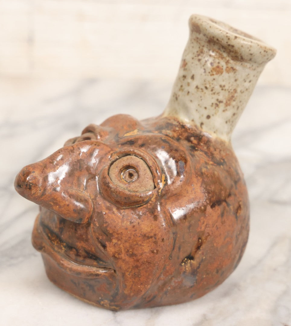 Lot 080 - Vintage Comic Face Jug Pottery Bottle Marked "B. Goode," Sculptural Figural Head Design, 4-3/4" H