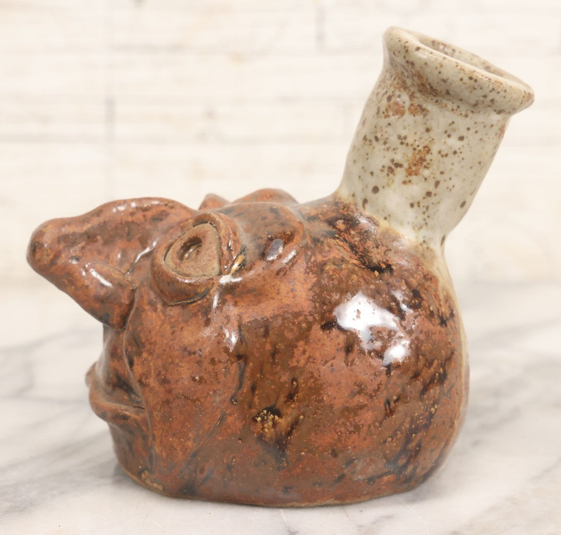 Lot 080 - Vintage Comic Face Jug Pottery Bottle Marked "B. Goode," Sculptural Figural Head Design, 4-3/4" H