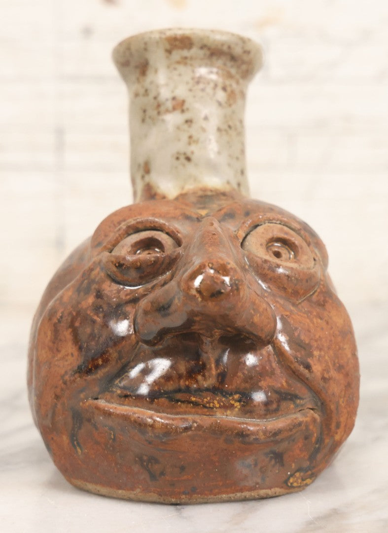 Lot 080 - Vintage Comic Face Jug Pottery Bottle Marked "B. Goode," Sculptural Figural Head Design, 4-3/4" H