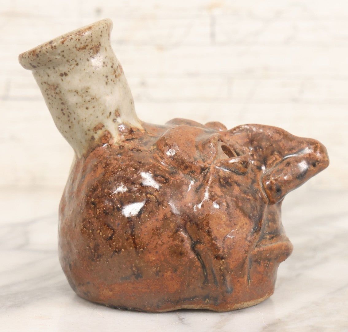 Lot 080 - Vintage Comic Face Jug Pottery Bottle Marked "B. Goode," Sculptural Figural Head Design, 4-3/4" H