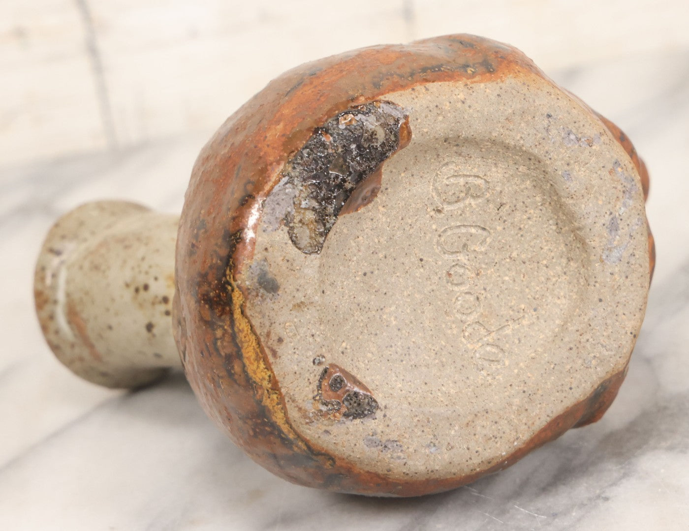 Lot 080 - Vintage Comic Face Jug Pottery Bottle Marked "B. Goode," Sculptural Figural Head Design, 4-3/4" H