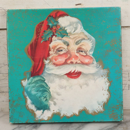 Lot 087 - Vintage Holiday Christmas Paper Box For Treasure Chest Brand Super Fine Gift Wrap, Santa Claus On Cover, Empty