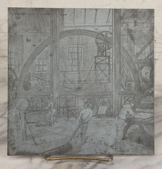 Lot 091 - Antique Etched Metal Printing Plate Depicting Industrial Workshop Scene