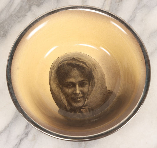 Lot 094 - Antique Ceramic Portrait Bowl With Young Woman's Image, 7-1/2" Diameter