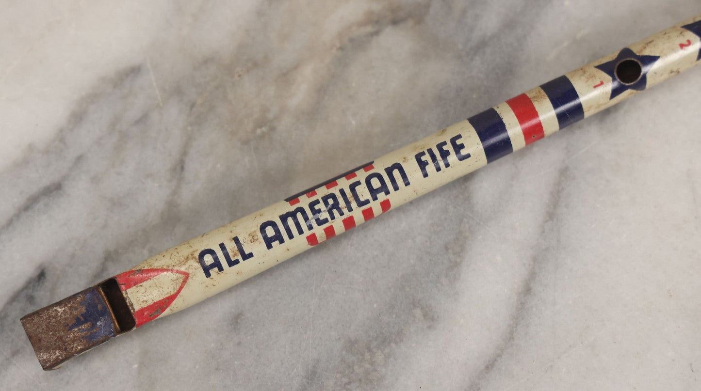 Lot 099 - Vintage “All American Fife” Patriotic Tin Lithograph Toy Flute, Note Broken End, 12-1/2" L