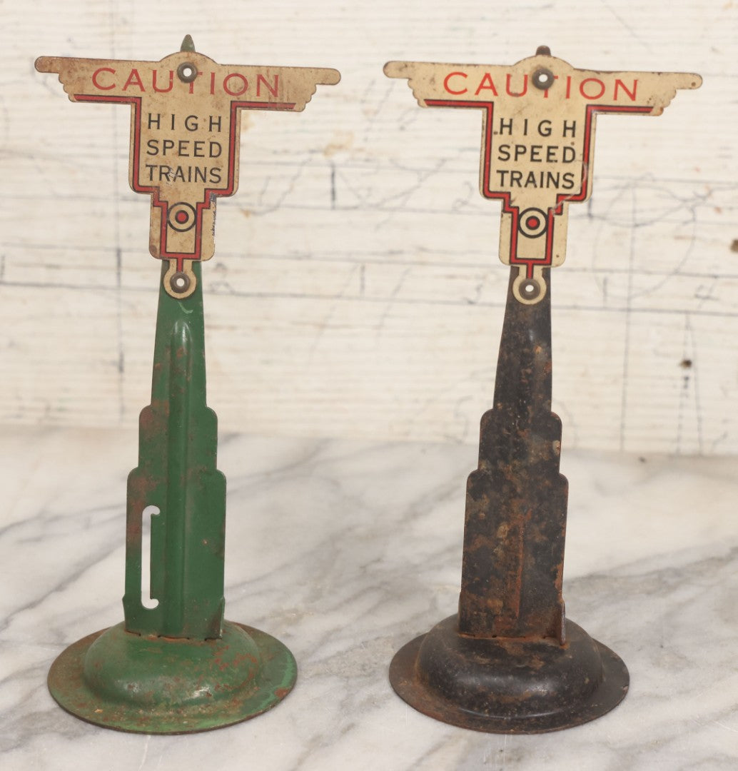 Lot 100 - Pair Of Vintage Tin Lithograph “Caution High Speed Trains” Model Railroad Crossing Signals