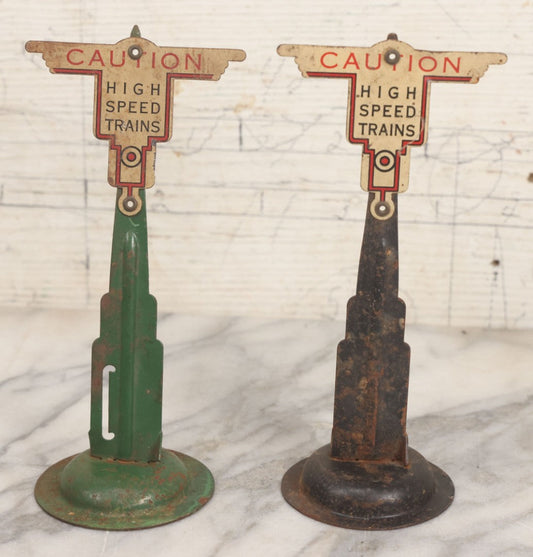 Lot 100 - Pair Of Vintage Tin Lithograph “Caution High Speed Trains” Model Railroad Crossing Signals