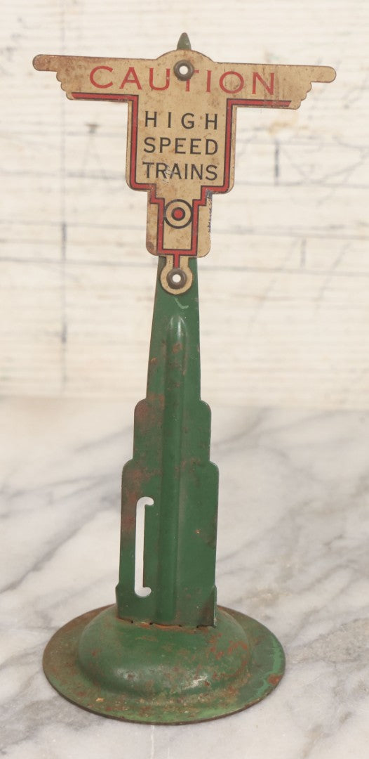 Lot 100 - Pair Of Vintage Tin Lithograph “Caution High Speed Trains” Model Railroad Crossing Signals