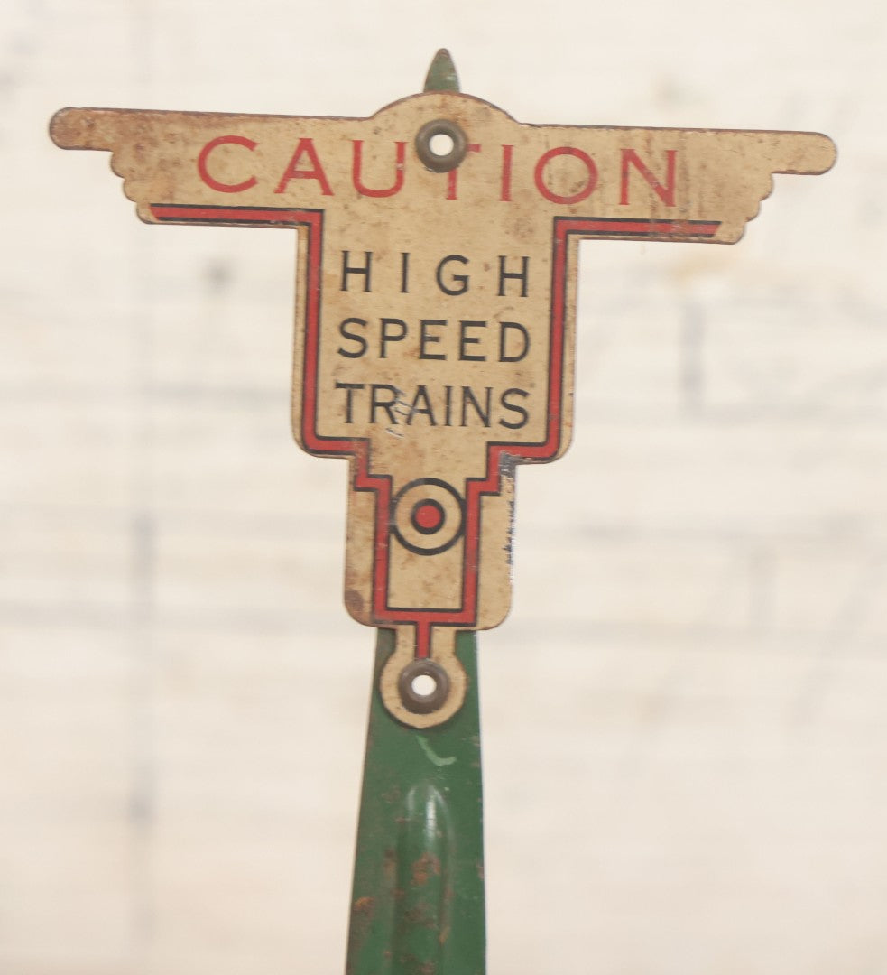 Lot 100 - Pair Of Vintage Tin Lithograph “Caution High Speed Trains” Model Railroad Crossing Signals