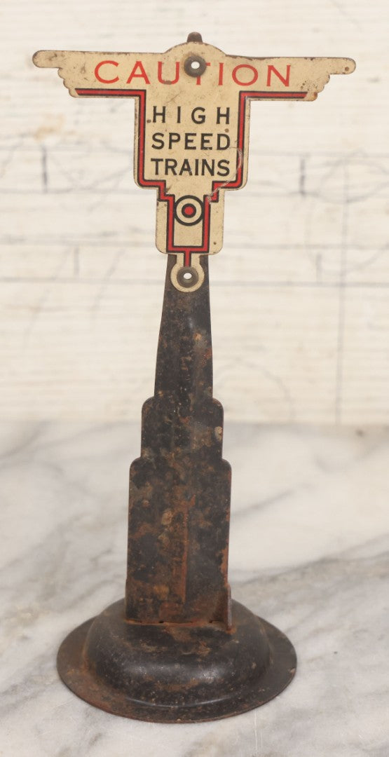 Lot 100 - Pair Of Vintage Tin Lithograph “Caution High Speed Trains” Model Railroad Crossing Signals