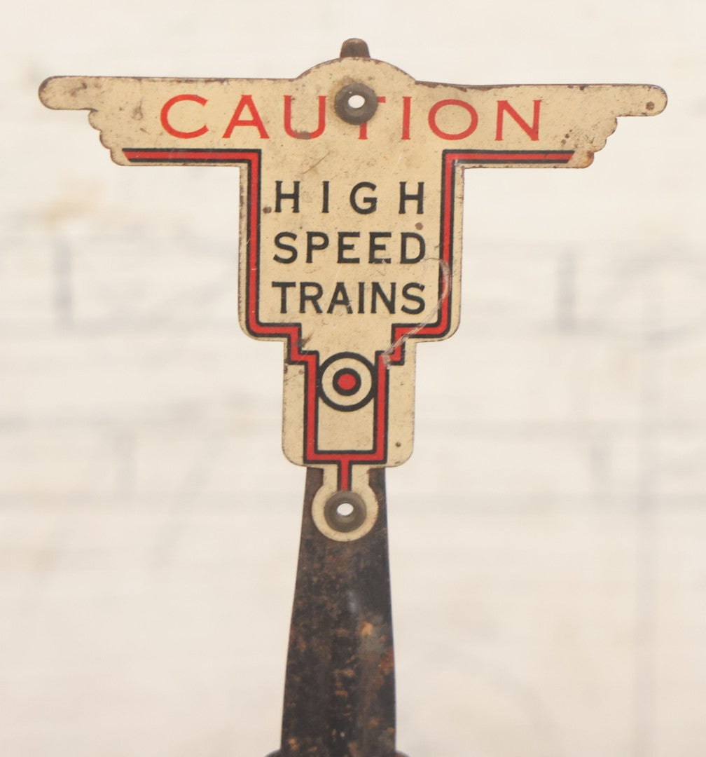 Lot 100 - Pair Of Vintage Tin Lithograph “Caution High Speed Trains” Model Railroad Crossing Signals