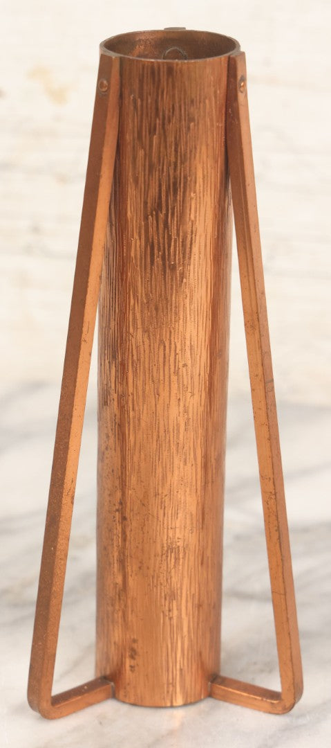 Lot 102 - Vintage Arts And Crafts Copper Vase With Tripod Stand, Unsigned, 8" H