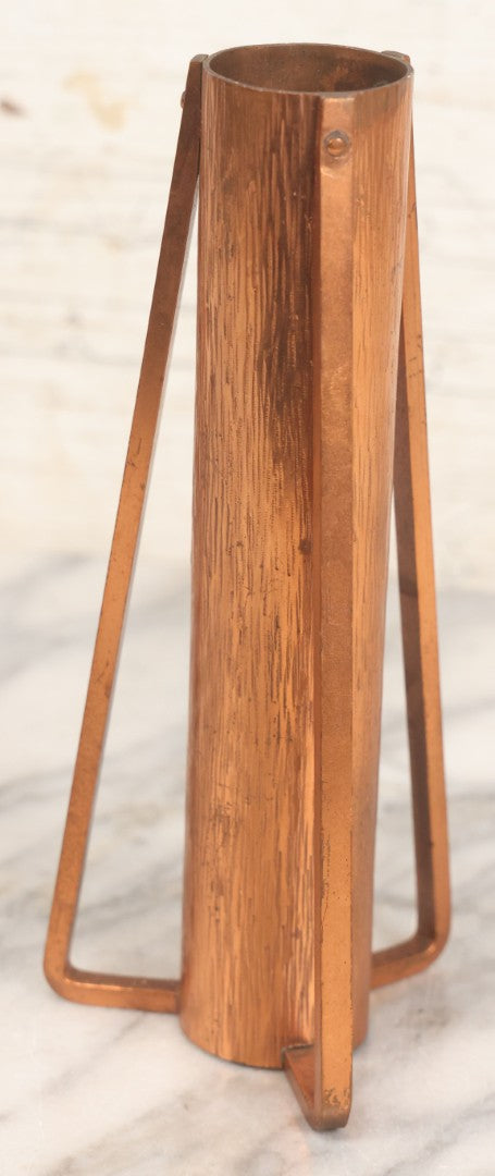Lot 102 - Vintage Arts And Crafts Copper Vase With Tripod Stand, Unsigned, 8" H