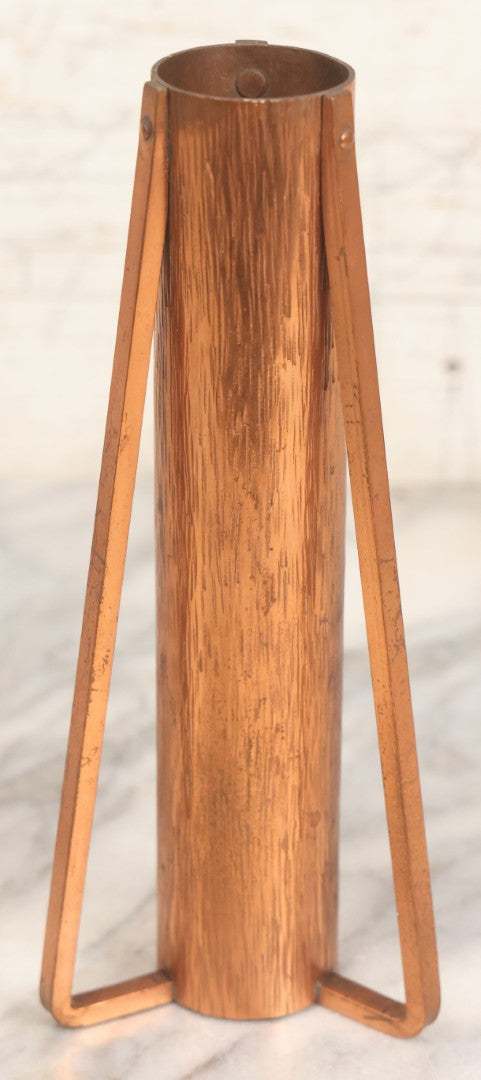 Lot 102 - Vintage Arts And Crafts Copper Vase With Tripod Stand, Unsigned, 8" H