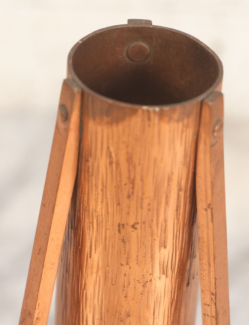 Lot 102 - Vintage Arts And Crafts Copper Vase With Tripod Stand, Unsigned, 8" H