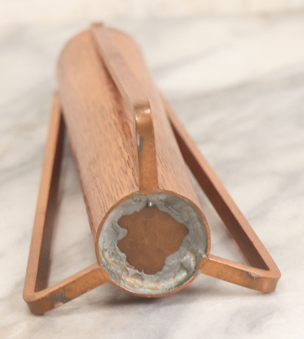 Lot 102 - Vintage Arts And Crafts Copper Vase With Tripod Stand, Unsigned, 8" H