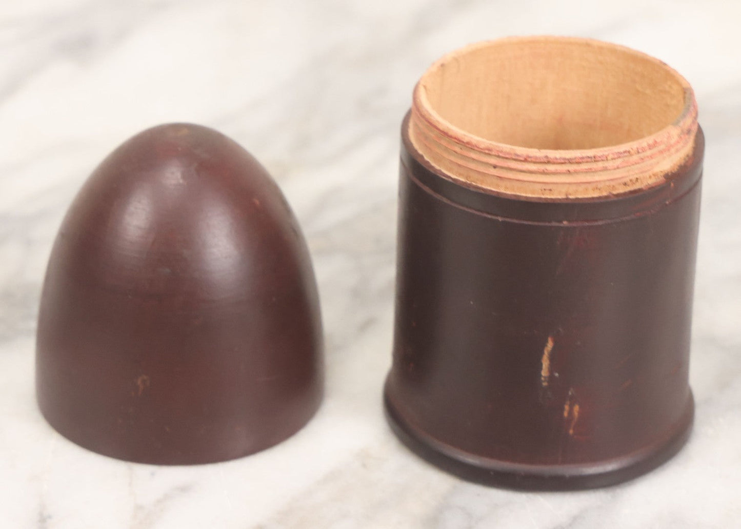 Lot 106 - Vintage Turned Wood Bullet-Shaped Container With Screw-Top Lid