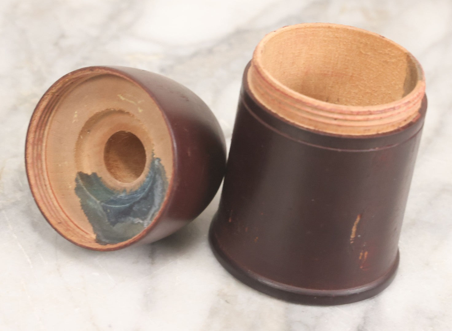 Lot 106 - Vintage Turned Wood Bullet-Shaped Container With Screw-Top Lid