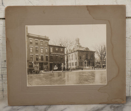 Lot 117 - Antique Boarded Photograph Of Cheshire County Courthouse And Central Square, Keene, New Hampshire, 1914, Showing Bullard & Shedd Drugstore, Tildens, And F.E. Howe Photographer, Photographed By B.H Whitehouse