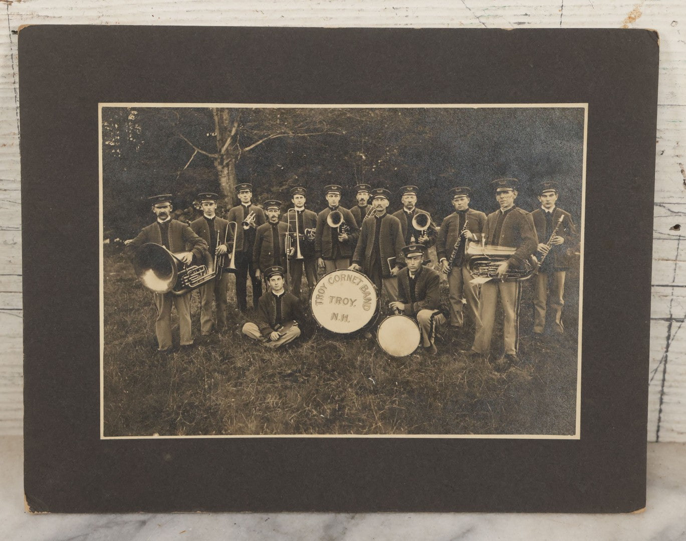 Lot 121 - Antique Boarded Photograph Of The Troy Cornet Band, Troy, New Hampshire, With Full Member Identification On Verso