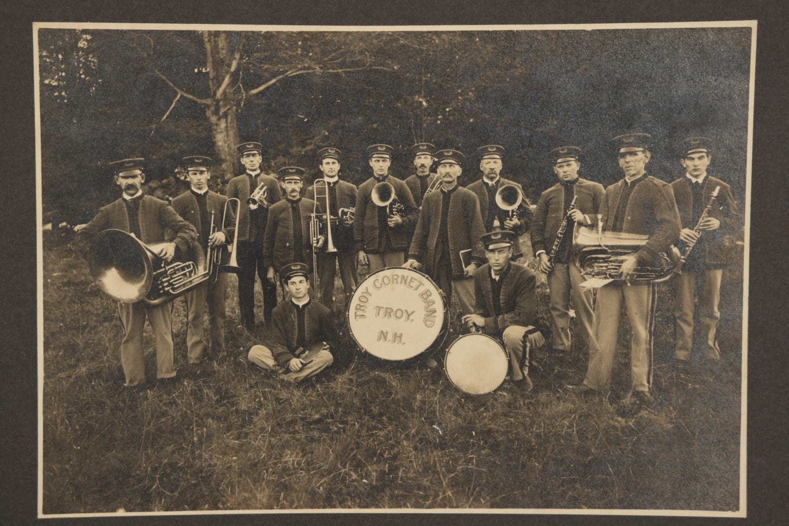 Lot 121 - Antique Boarded Photograph Of The Troy Cornet Band, Troy, New Hampshire, With Full Member Identification On Verso