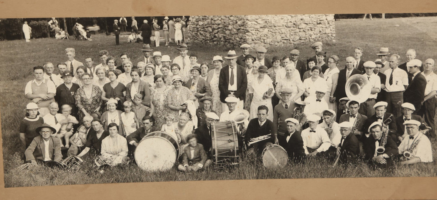 Lot 122 - Antique Boarded Panoramic Photograph Of Large Group With Band