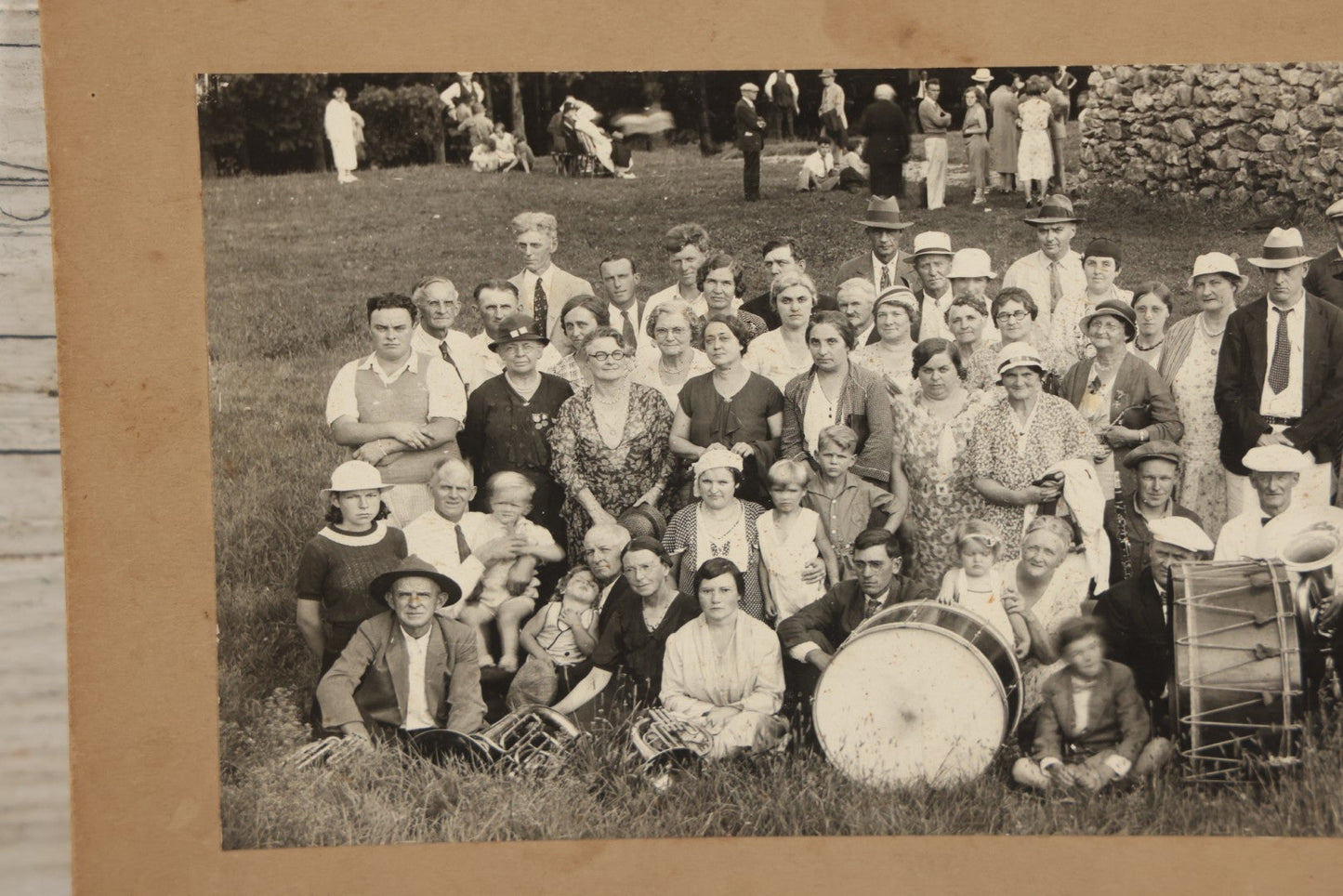 Lot 122 - Antique Boarded Panoramic Photograph Of Large Group With Band