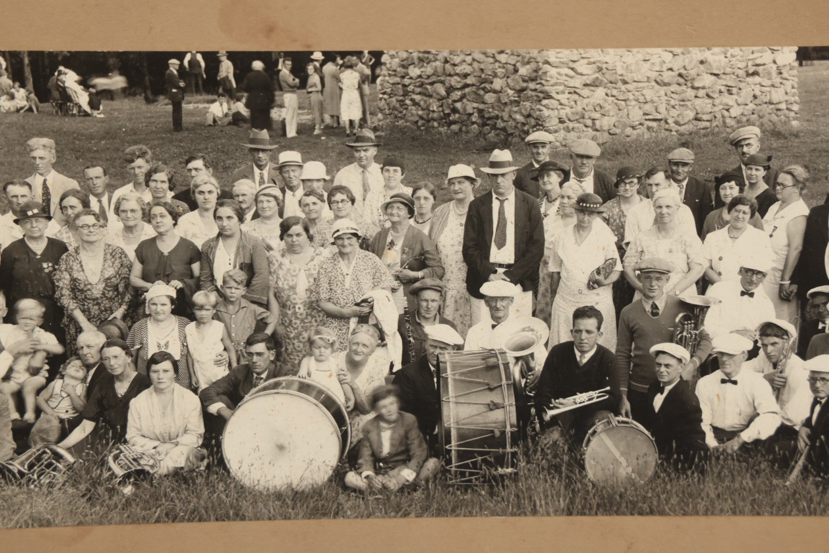 Lot 122 - Antique Boarded Panoramic Photograph Of Large Group With Band